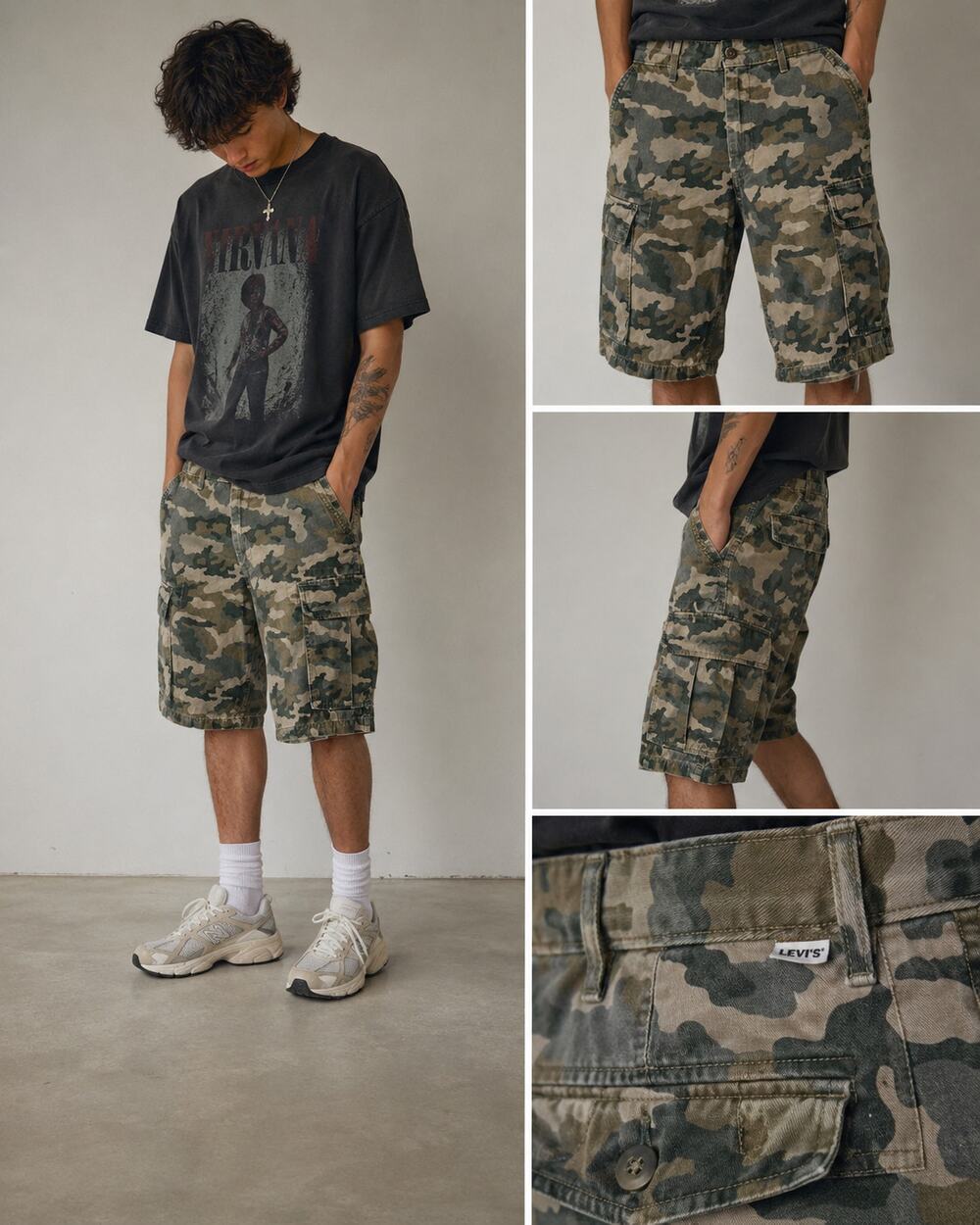 Levi’s Two Horse Camo Cargo Shorts Men’s 31 Military Y2K Utility Streetwear